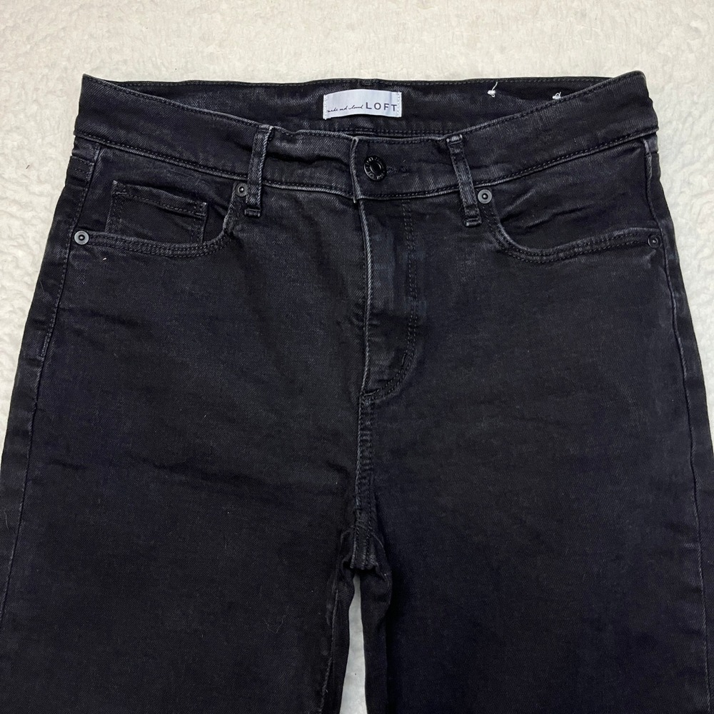 LOFT Jeans Womens 28 Black The Girlfriend Distressed Denim Mid Rise Pants